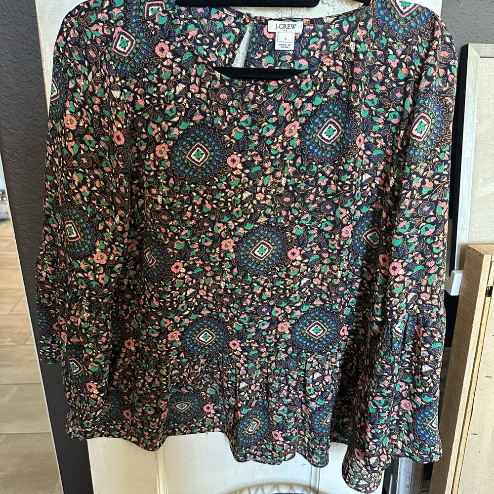 J. Crew Black Relaxed Ruffled Blouse